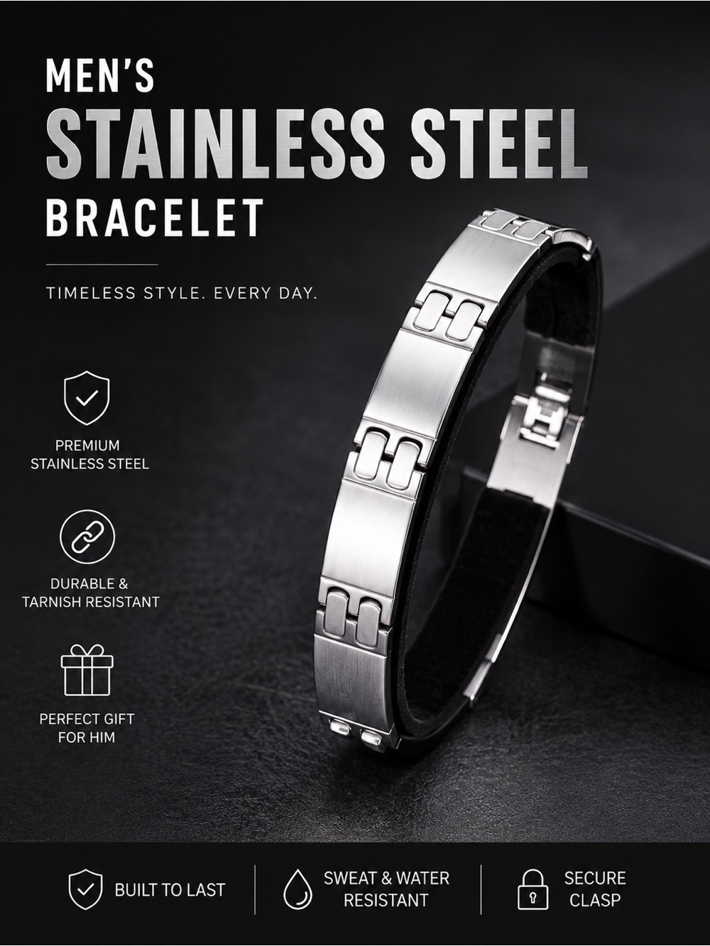 Men’s Stainless Steel Link Bracelet – Silver Tone | Sleek Modern Style